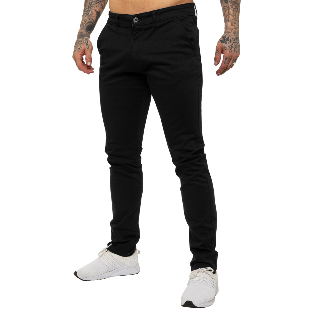 (28W/32L, Black) Enzo Mens Skinny Stretch Chinos