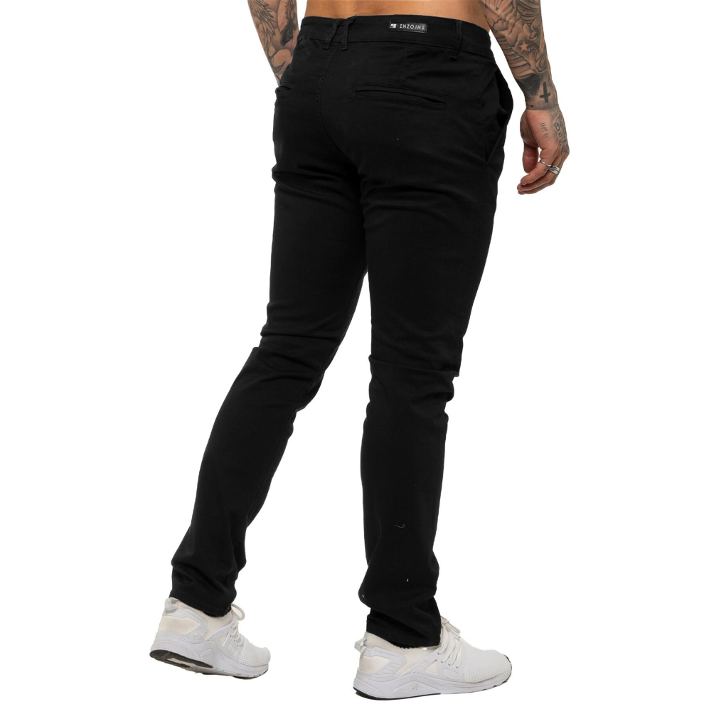 (30W/32L, Black) Enzo Mens Skinny Stretch Chinos