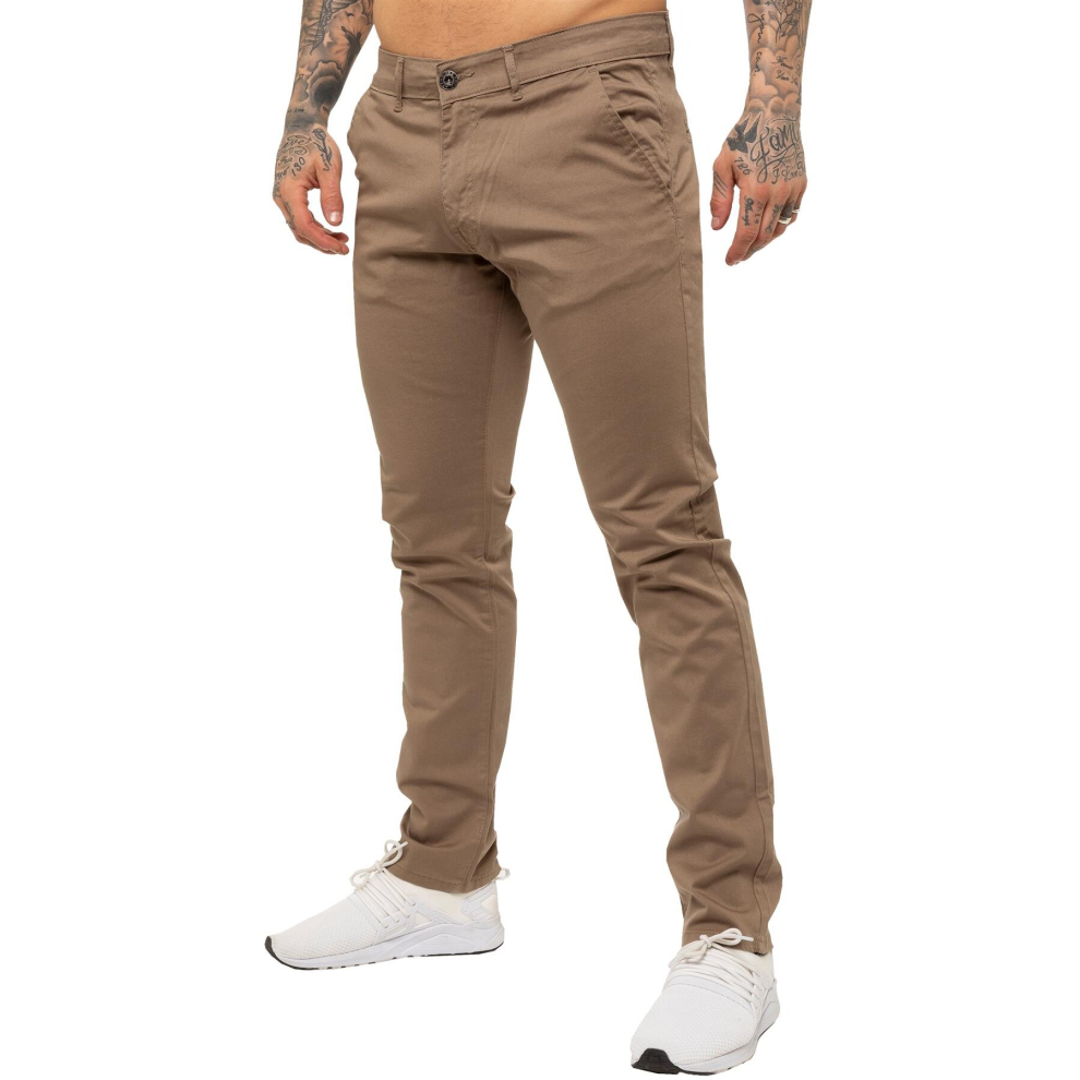 (30W/32L, Beige) Enzo Mens Skinny Stretch Chinos