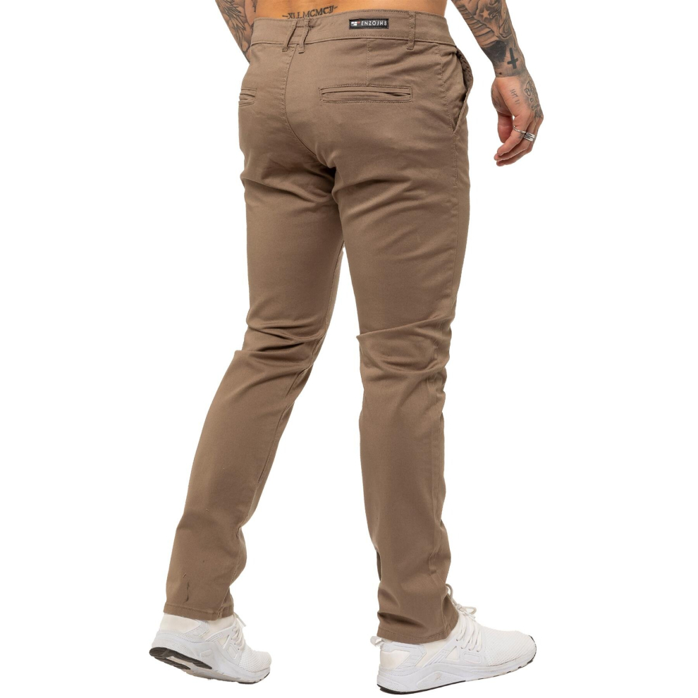 (30W/30L, Beige) Enzo Mens Skinny Stretch Chinos