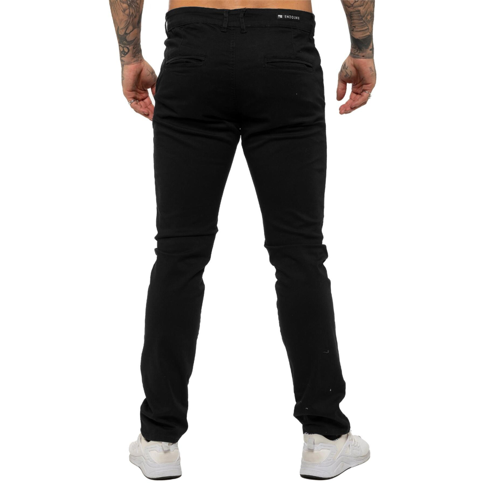 (38W/30L, Black) Enzo Mens Skinny Stretch Chinos