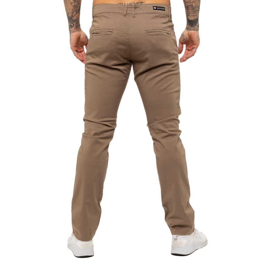 (38W/30L, Beige) Enzo Mens Skinny Stretch Chinos