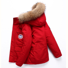 (red, 3XL) Workwear down jacket men's hair collar hooded thickened warm white duck down men's jacket