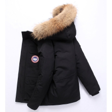 (black, 2XL) Workwear down jacket men's hair collar hooded thickened warm white duck down men's jacket