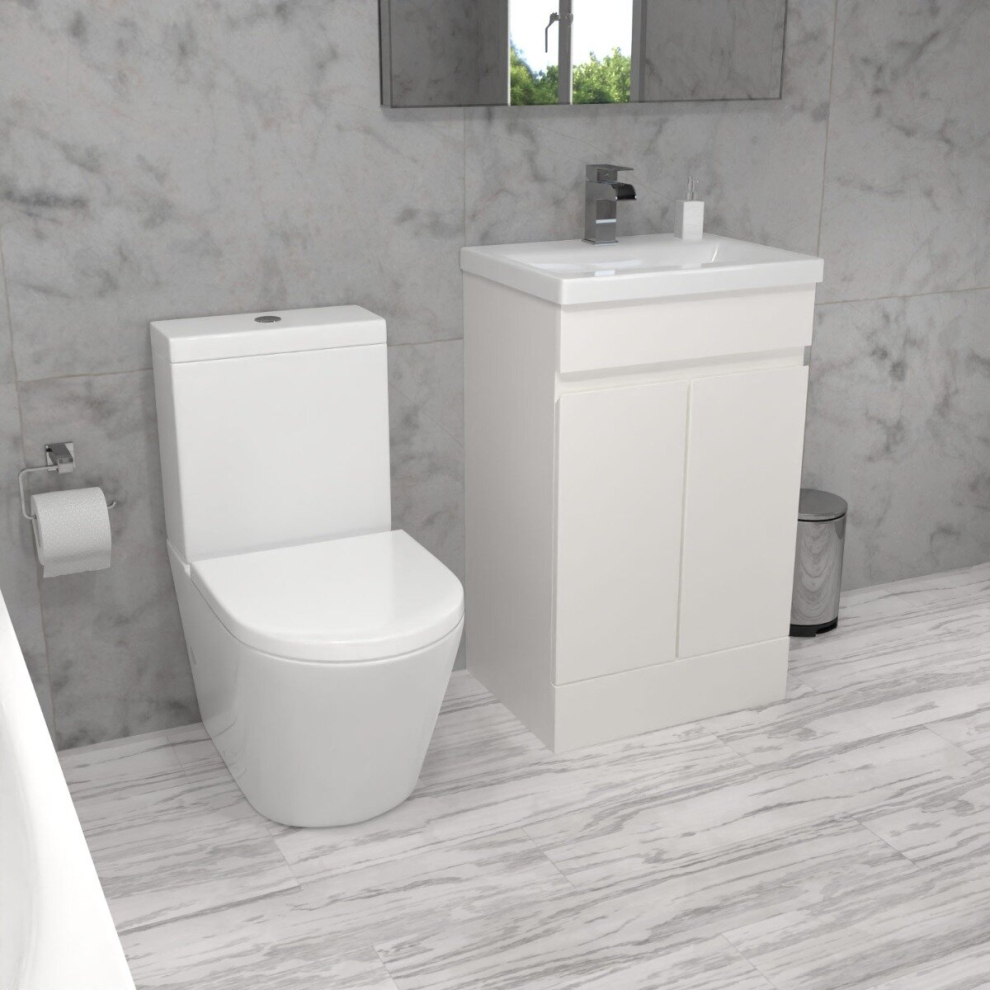 Nes Home Alaska 500mm White Freestanding Basin Vanity & Close Coupled Toilet