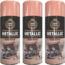 3 x 400ml Metallic Rose Gold Spray Paint Gloss Metal Wood Plastic