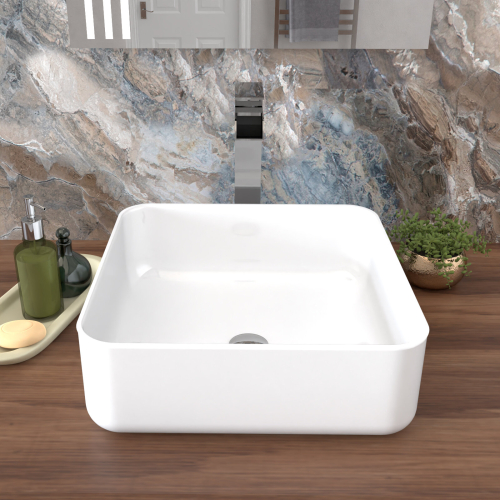 NES Home Nes Home Oscott 390mm Countertop Basin Square Gloss White