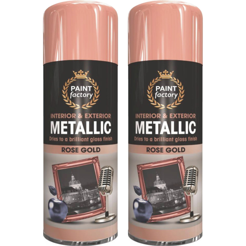 2 x 400ml Metallic Rose Gold Spray Paint Gloss Metal Wood Plastic