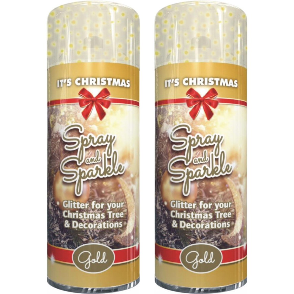 2 x 200ml CHRISTMAS TREE GLITTER GOLD SPRAY & SPARKLE For DECORATION