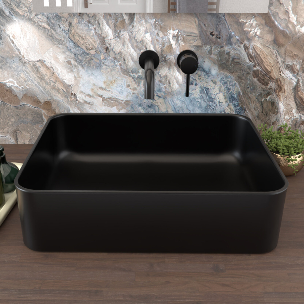 Nes Home Rogiet 490 X 375Mm Countertop Basin Rectangle Matte Black