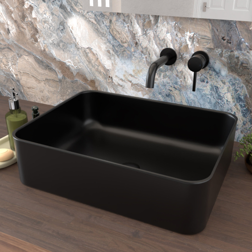 NES Home Nes Home Rogiet 490 x 375mm Countertop Basin Rectangle Matte Black 1