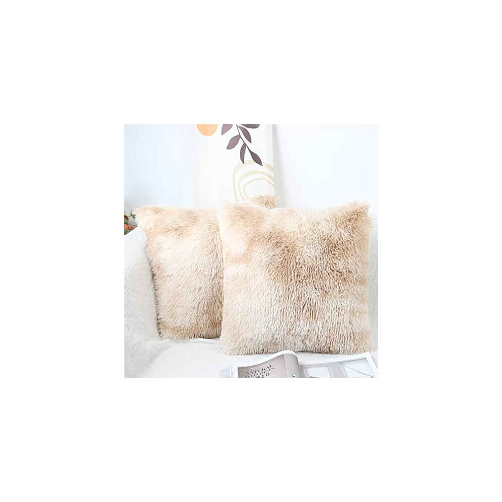 OYIMUA Fluffy Cushion Covers 50cm x 50cm Beige Faux Fur Set of 2 Cushion Cover 20x20 Inches Soft Decorative Square Plush Pillow Cover for Sofa