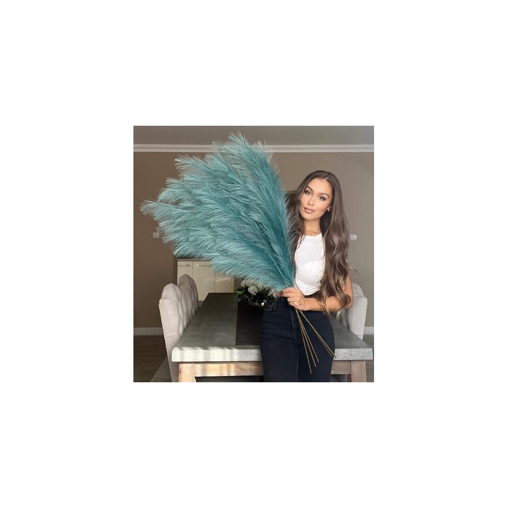 VOULUX Extra Large Tall Peacock Fake Faux Artificial Pampas Grass Large Fluffy x3 115cm Stems x18 Decorative Artificial Flora Feathers For Floor Vases