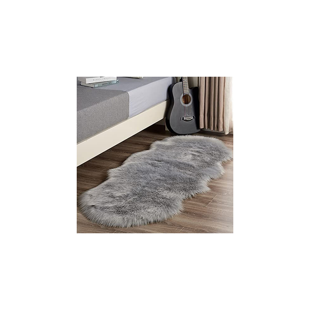 Meyecon Sheepskin Rug Faux Fur Rug Area Rugs Faux Fleece Chair Cover Seat Pad Soft Grey Fluffy Rugs For Bedroom Sofa Floor Carpet Living Room