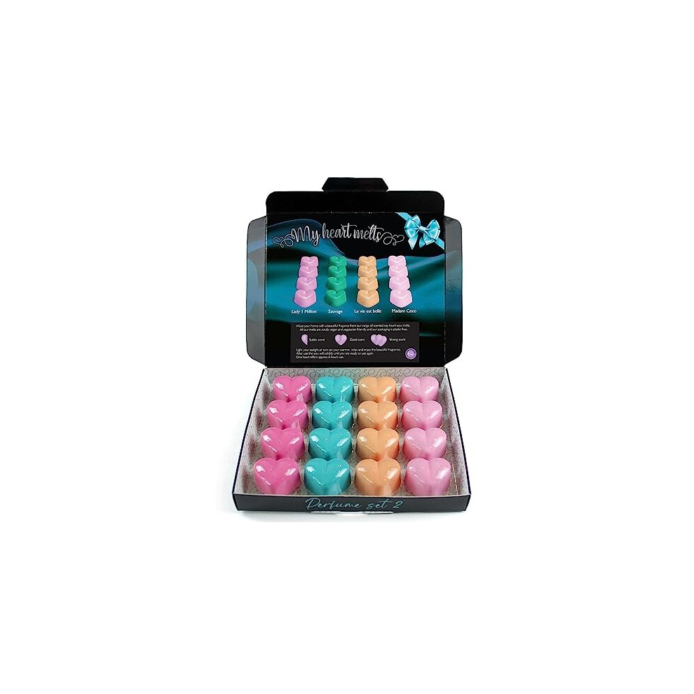 Mixed Perfume Wax Melts 2 : 16 Heart Shaped Melts in a Presentation Gift Box 4 of Each Madam Coco, Lady 1 Million, La Vie Est Belle, Sauvage