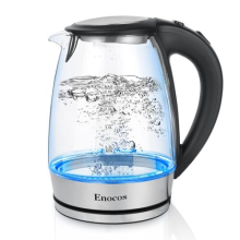 Enocos Electric Kettle, 2.0L Glass Kettles with Blue LED, 2300W, 5 Mins Fast Boil, Easy to Clean, Auto Shut-Off and Boil-Dry Protection