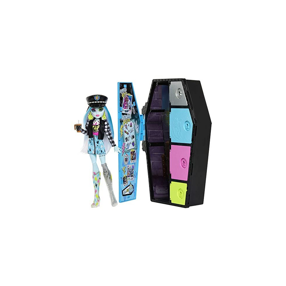 Monster High Doll And Fashion Set, Frankie Stein With Dress-Up Locker And 19+ Surprises, Skulltimate Secrets, Hky62