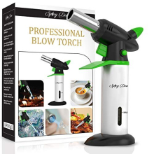 Spicy Dew Blow Torch - Creme Brulee Torch - Refillable Professional Culinary Kitchen Torch with Safety Lock and Adjustable Flame - Micro Butane Torch
