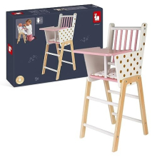 Janod Candy Chic Wooden Doll High Chair for 16.5-inch Dolls (J05888) Pink/White with Cushion