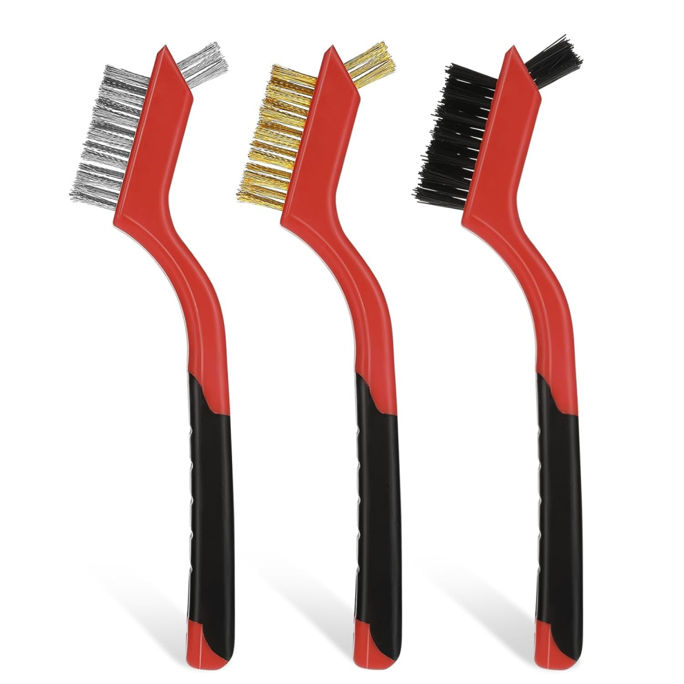 3 PCS Wire Brushes for Cleaning, Brass Stainless Nylon Steel, Wire Brush with Curved Handle Grip, Metal Wire Cleaning Brush(7 Inches,Red)-image-OPC-PD52J72-NEW