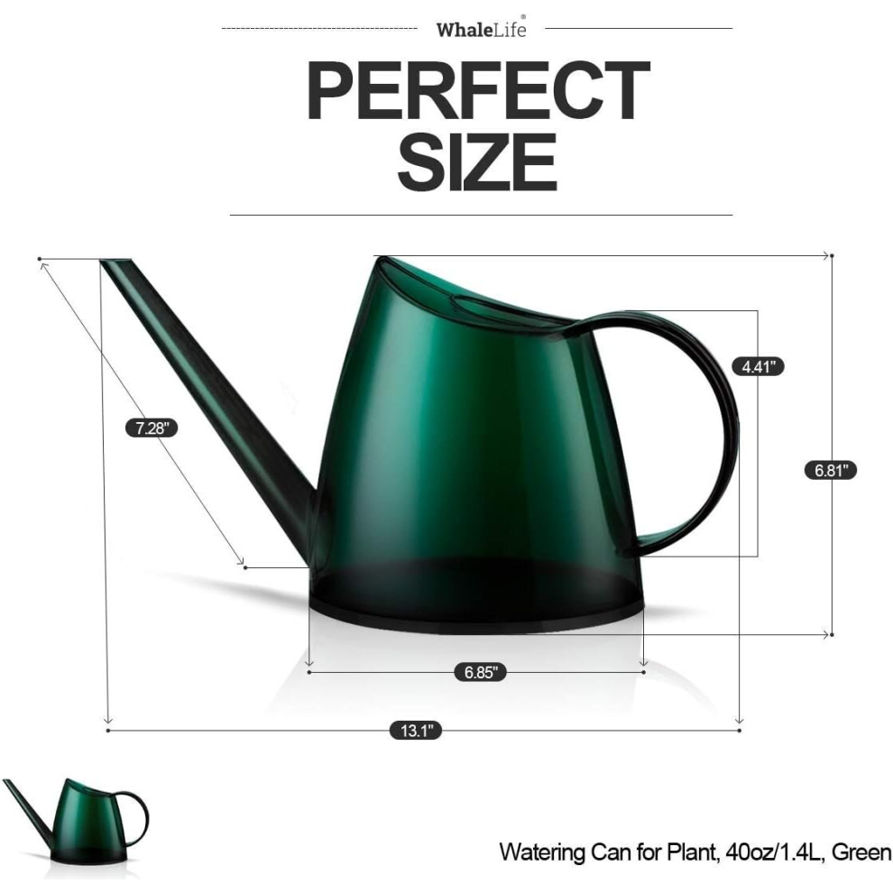 Indoor Watering Can for House Bonsai Plants Garden Flower Long Spout 40oz 1.4L 1/3 Gallon Small Modern Translucent Green