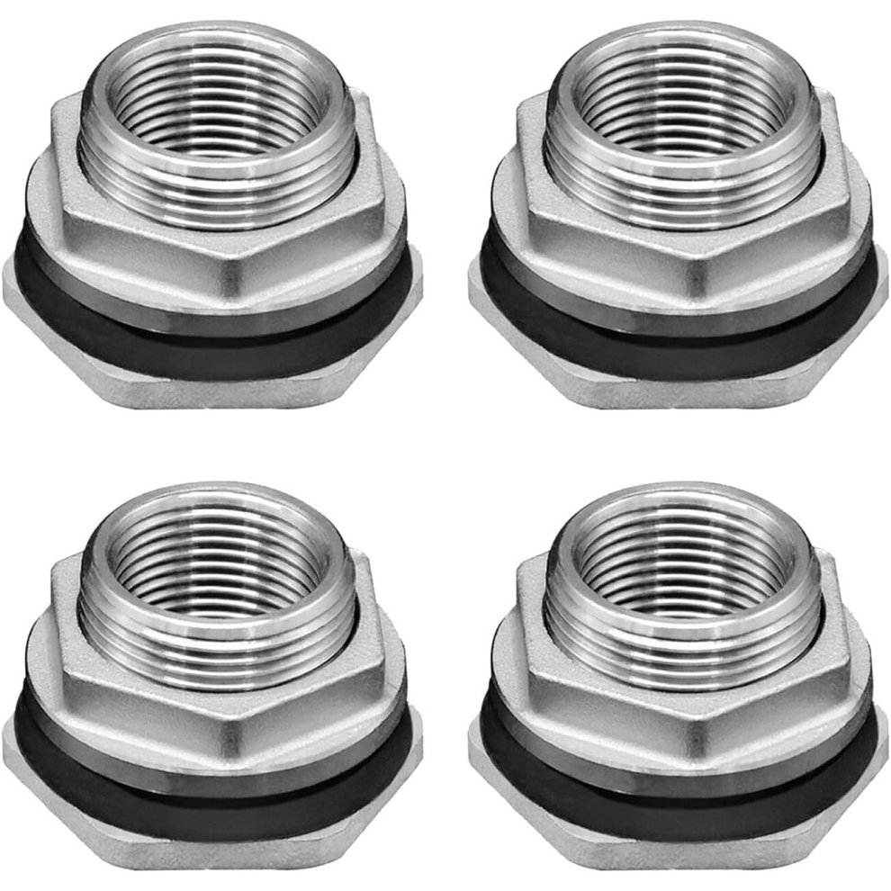 4Pcs Bulkhead Water Tank Connector, 3/4" Fpt Female Bulkhead Water Tank Fitting 304 Stainless Steel Thru-Bulk Fitting Silver 7770197832960