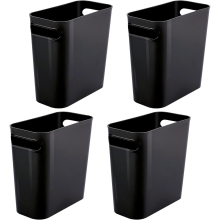4 Pack Plastic Small Trash Can, 1.5 Gallon/5.7 L, Black Trash Bin with Built-in Handle, Slim Waste Basket for Bathroom, Bedroom, Home Office