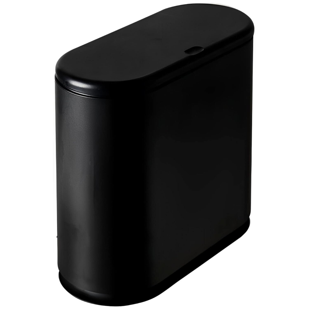 10 Liter Rectangular Plastic Trash Can Wastebasket with Press Type Lid,2.4 Gallon Garbage Container Bin for Bathroom,Powder Room,Bedroom (Black)