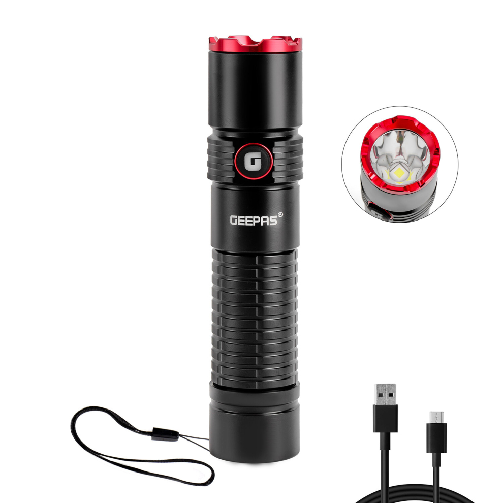 Geepas Rechargeable Led Flashlight 4000Mah Battery 1000M Range