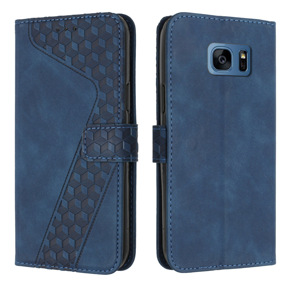 Samsung Galaxy S7 Case, PU Leather Flip Cover Magnetic Clasp Design Wallet Card Slots Stand Case,Blue