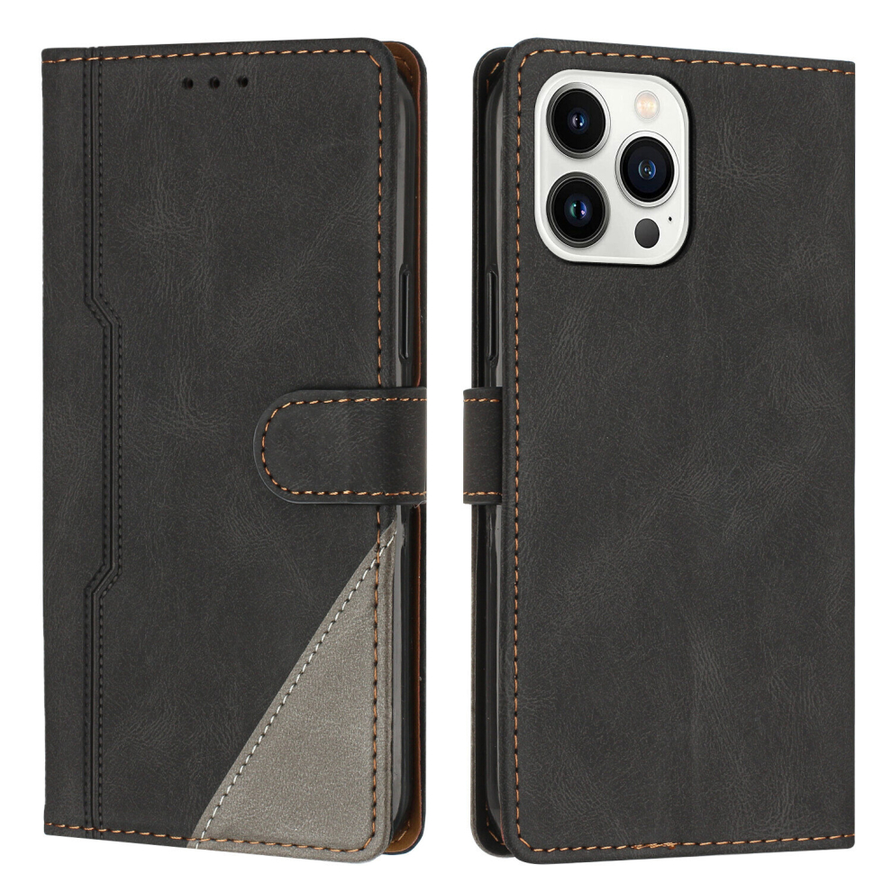 Leather Magnetic Clasp Case with Flip Wallet Stand Function Cover for iphone13 pro,Black