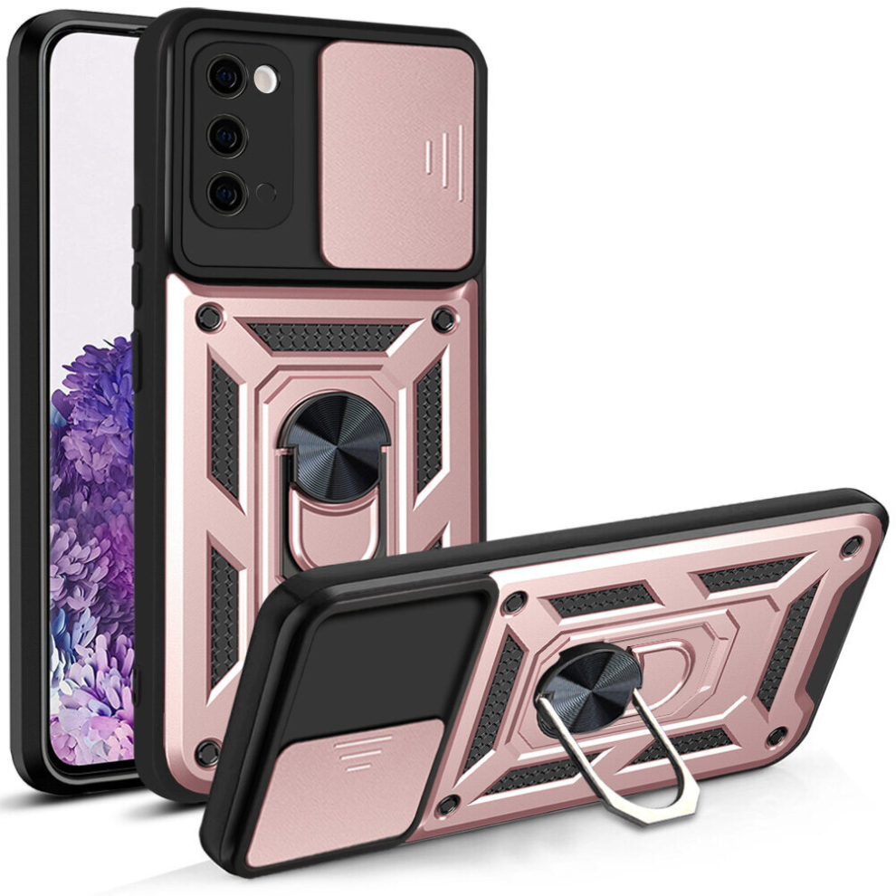 Magnetic Phone case For Samsung Galaxy S20, Slide Camera Lens Protection and Built in 360 Rotatable Ring Holder,Rose Gold