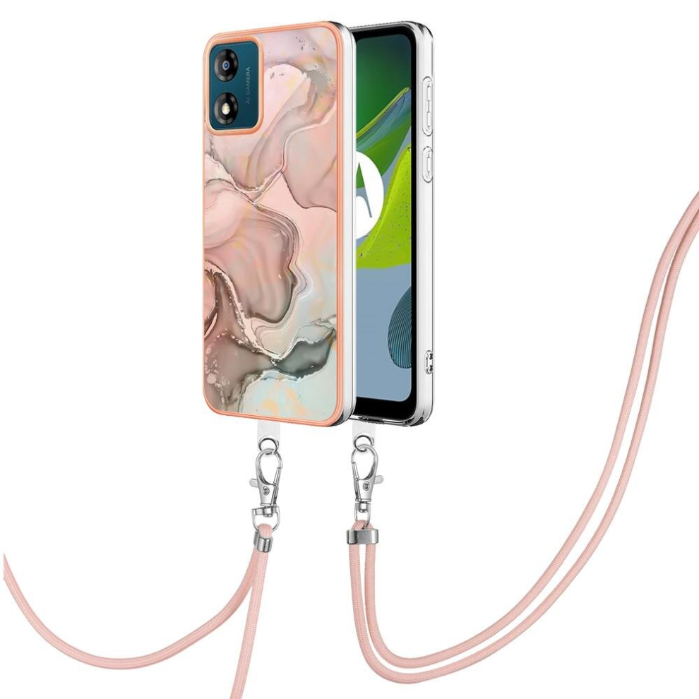 (Gold) Case For Motorola Moto E13 Detachable Strap Crossbody Lanyard Soft Tpu Bumper Marble Cover Gold 764822961504