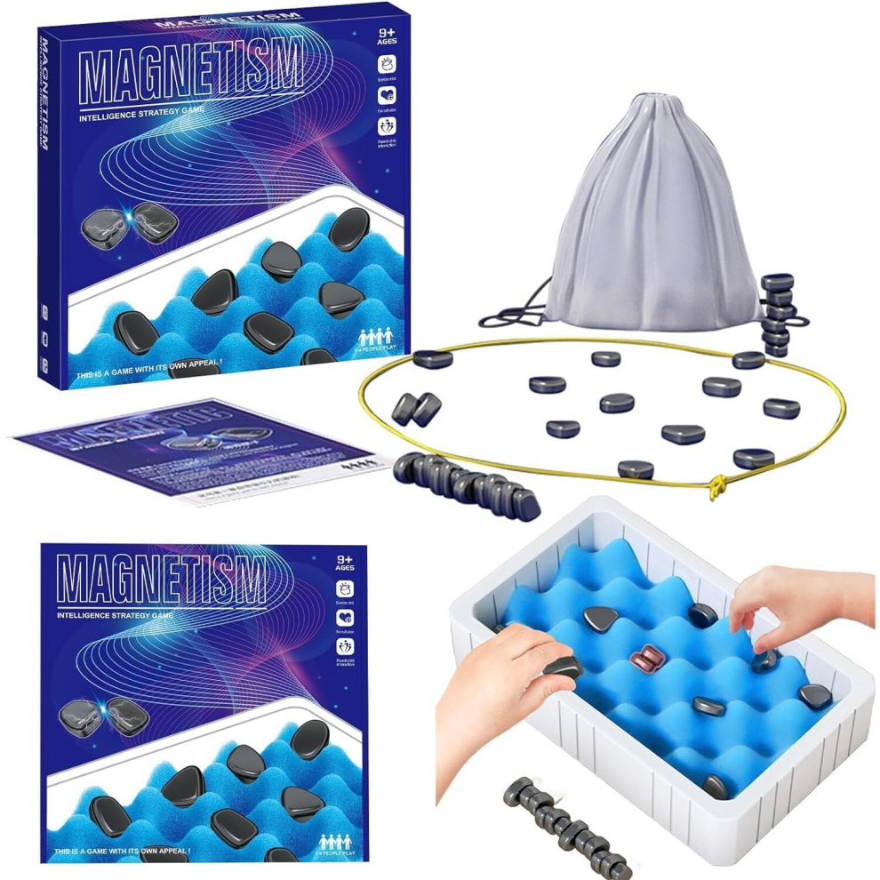 (B With Play Rope + Play Sponge) Magnetic Chess Game Set with Rocks, Fun Table Top Magnet Game