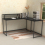 (Black) L Computer Desk with Self Corner Desk Work Table 5