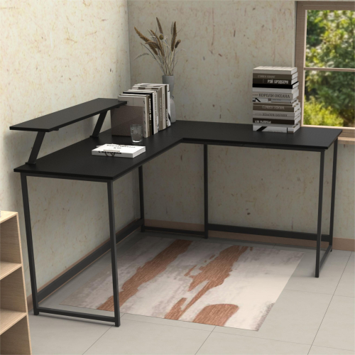 (Black) L Computer Desk with Self Corner Desk Work Table 1