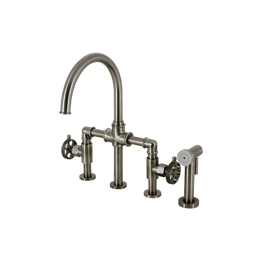 Webb Bridge Kitchen Faucet With Brass Sprayer, Black Stainless 780475801110