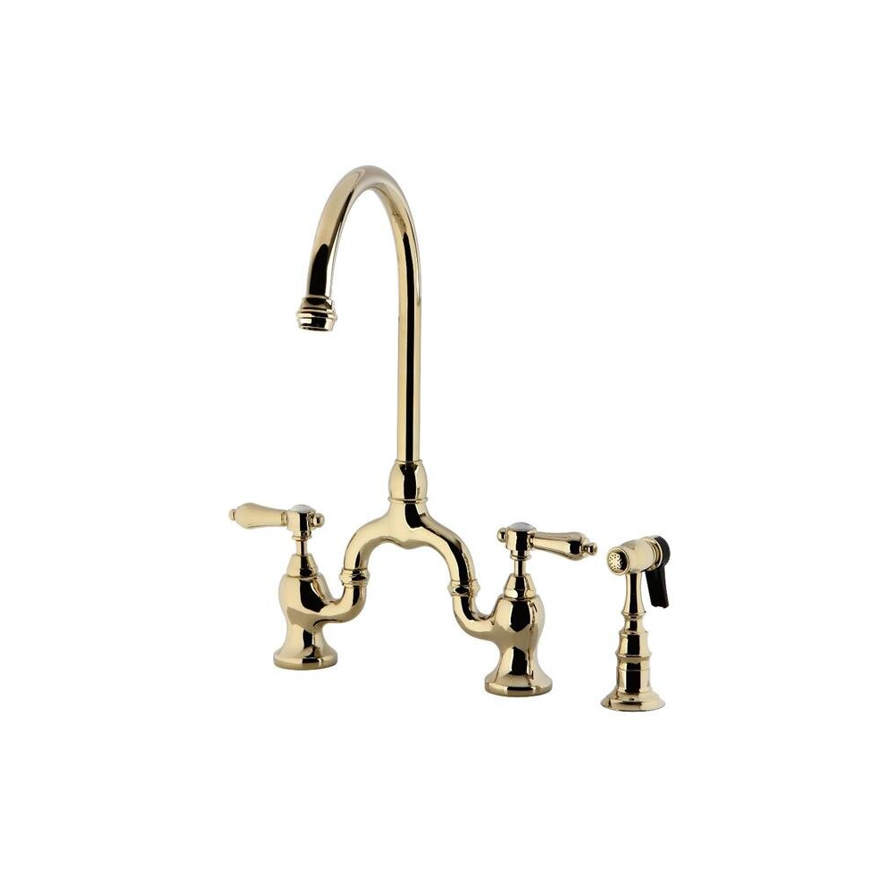 Heirloom Bridge Kitchen Faucet With Brass Sprayer, Polished Brass 780475852136