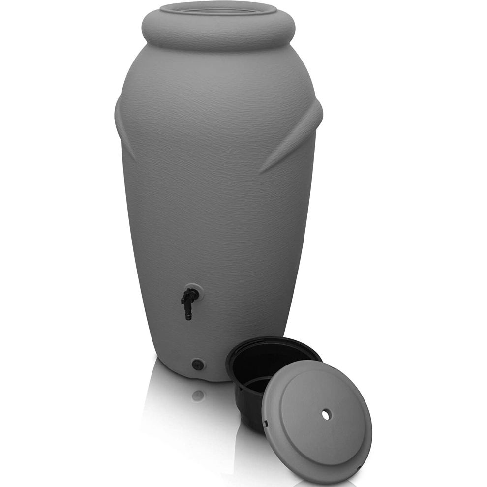 (210 L, Grey) Rainwater Tank , Water Butt Garden Large Plastic , Amphora design , tap in set
