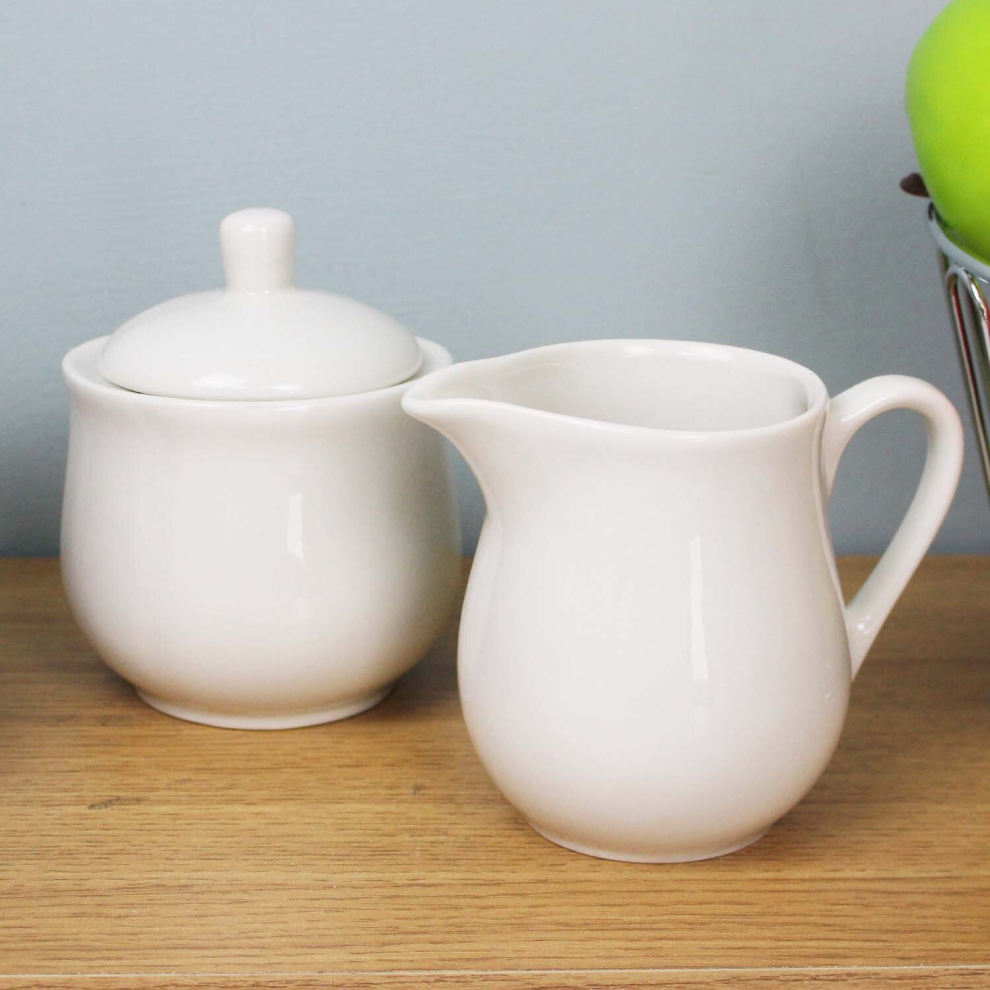 Dunlevy Milk Creamer Jug & Sugar Bowl Set Porcelain Serving Jug Sugar Pot White/Cream