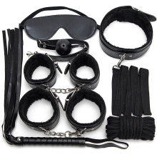 7pcs/set Leather Bodaged Kit Adlt Explay Hndcffs/whps/ball Gg/rope/collr Bdm