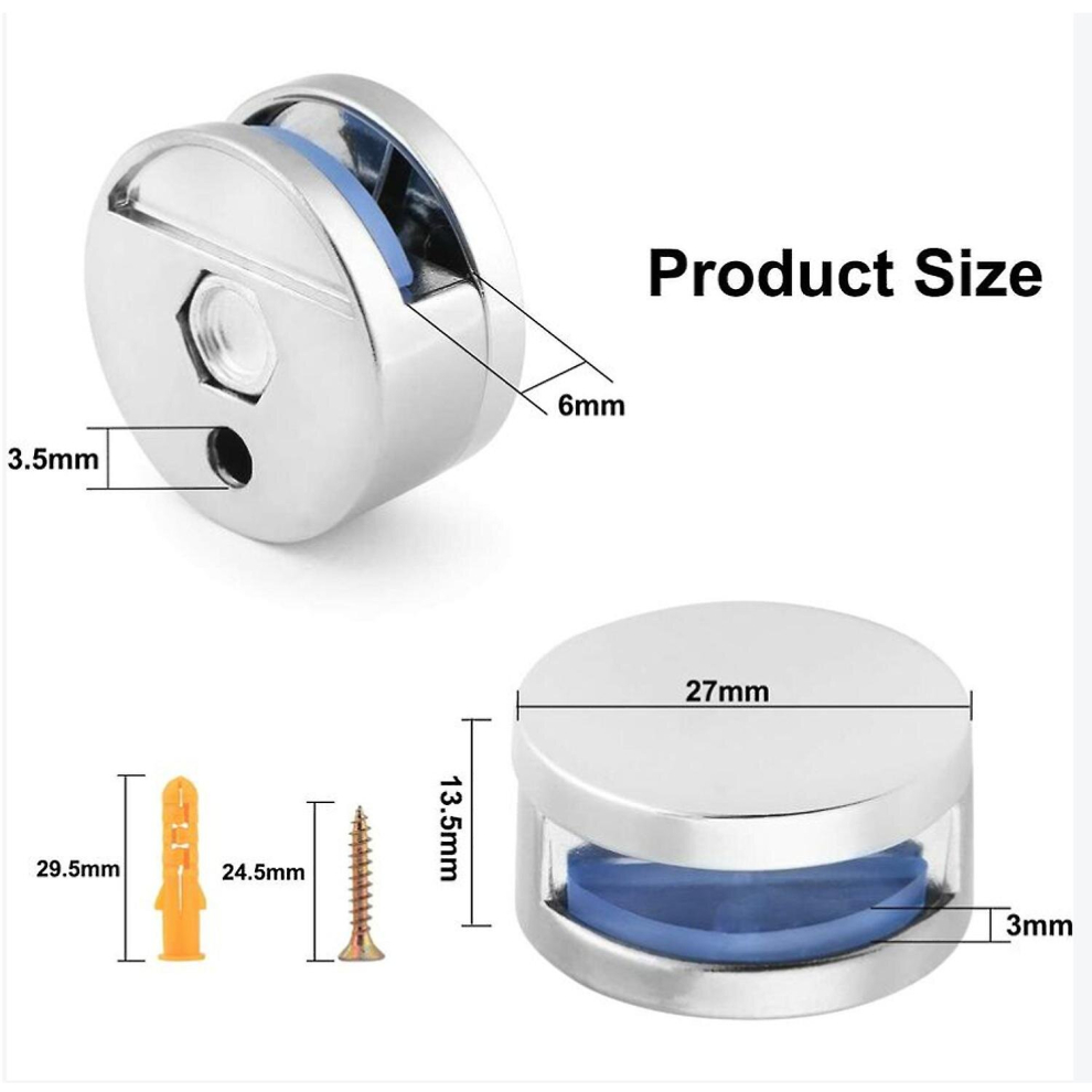 12Pcs Bathrooms Glass Clamp Mirror Clips Zinc Alloy Glass Clips Wall Mount Round Glass Clip For 3-6Mm Thick Shelf 9326616046210