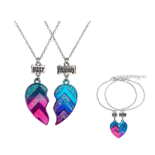 4 Pcs/set Bff Necklaces And Bracelets Best Friends Half Heart Pendant Chain Necklaces Half Heart Friendship Jewelry Set