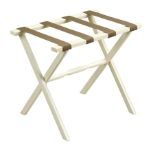 Hotel Ivory Finish Wood Folding Luggage Rack with Tan Straps - Standard Size