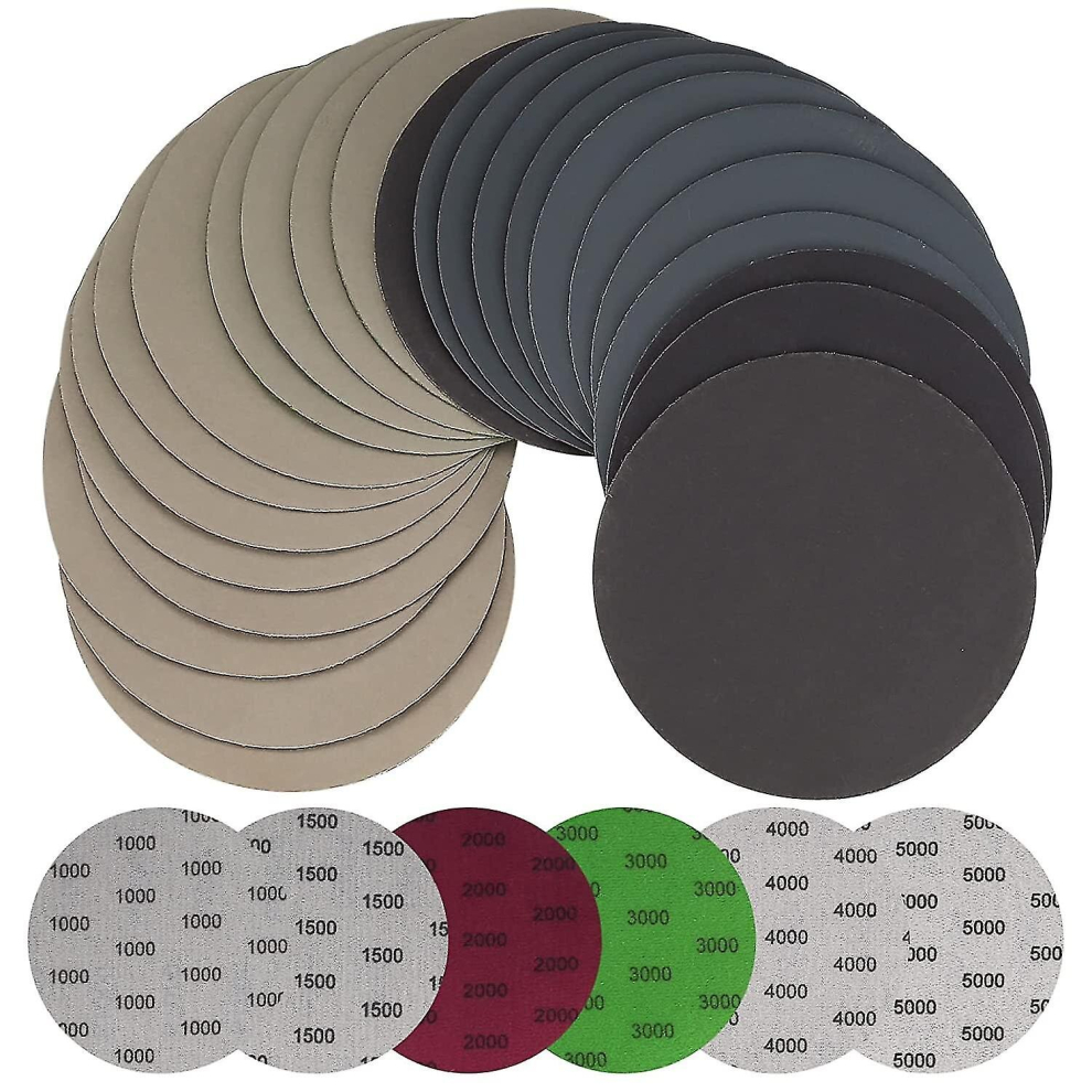 30 Pieces 125mm Wet Dry Sandpaper, Round Sanding Discs, Orbital Sander Pads Sandpaper Sheets For Metal Wood - 1000/1500/2000/3000/4000/5000 Grit