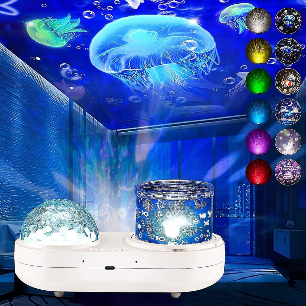 Ocean Light Projector For Bedroom, 360 Degree Rotating Night Lights Projector 6 Colors Double-layer Stereo Projection Effect Galaxy Projection N