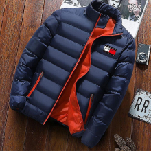 (Navy Blue, L) Men's Padded Coat Mid-length Thick Down Jacket Winter Warm Coat Fitted Fit