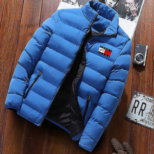 (Blue, 3X) Men's Padded Coat Mid-length Thick Down Jacket Winter Warm Coat Fitted Fit 2