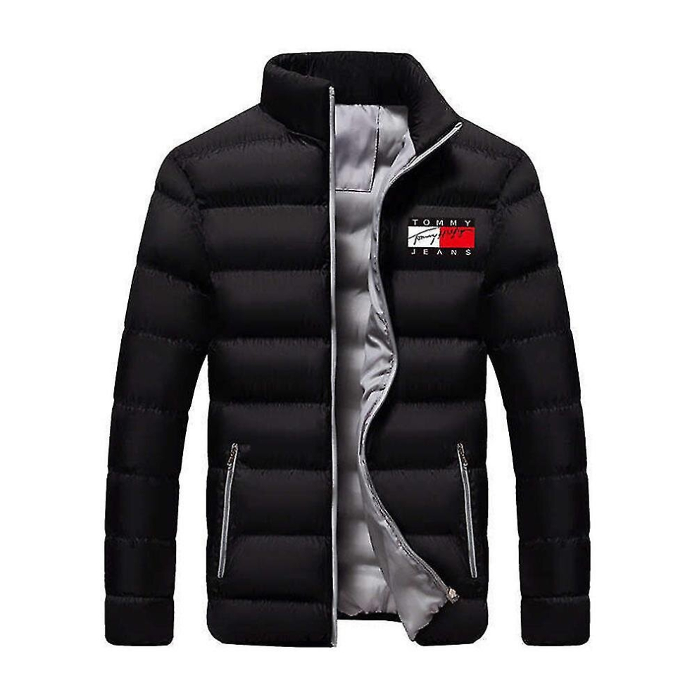 (Black Gray, L) Men's Padded Coat Mid-length Thick Down Jacket Winter Warm Coat Fitted Fit