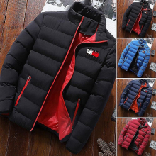 (Wine Red, M) Men's Padded Coat Mid-length Thick Down Jacket Winter Warm Coat Fitted Fit
